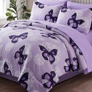 New 8 Piece Comforter Set • Purple Butterflies • Bed in a Bag • King